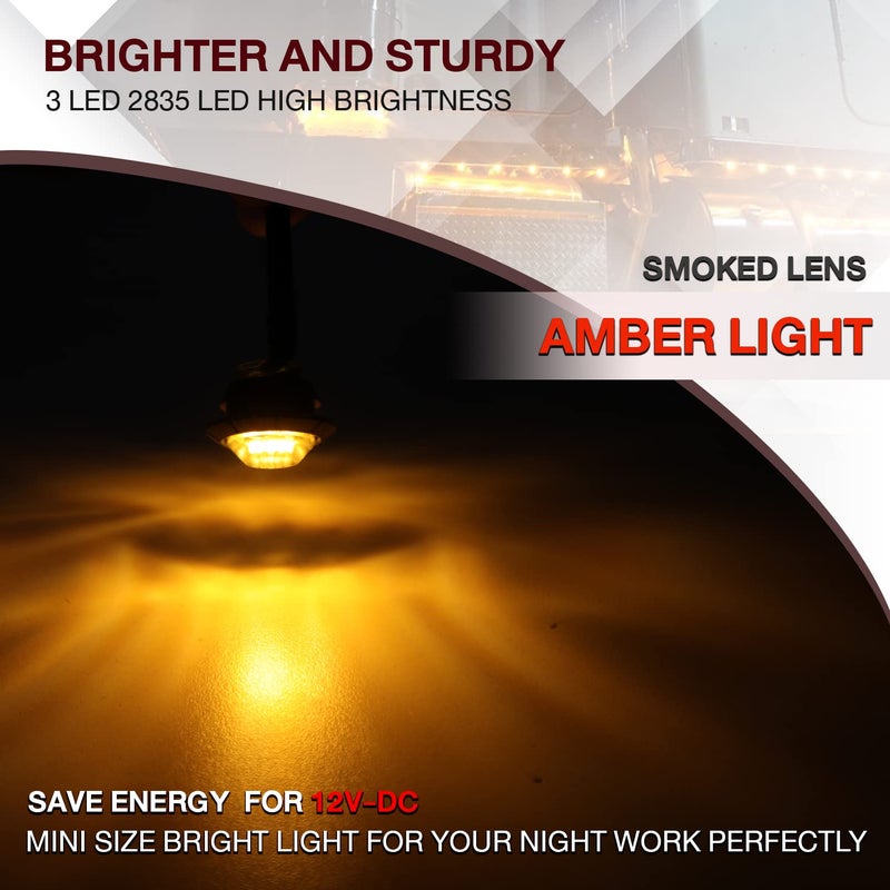 TMH 10 Pcs 3/4 Inch Smoked Lens Amber 3 LED Mini Round Miniature Side Marker Indicator Lights with Rubber suitable for Trailer Pickup Truck Car 12V DC Waterproof - Image 5